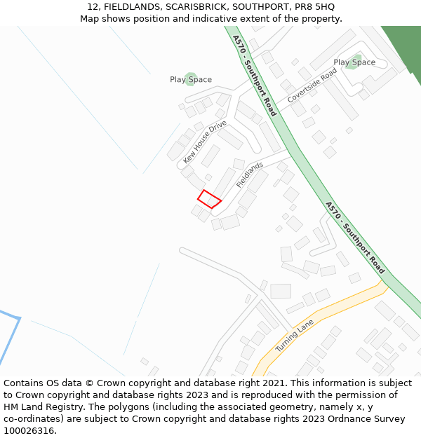 12, FIELDLANDS, SCARISBRICK, SOUTHPORT, PR8 5HQ: Location map and indicative extent of plot