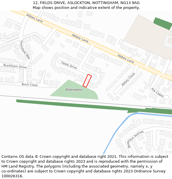 12, FIELDS DRIVE, ASLOCKTON, NOTTINGHAM, NG13 9AG: Location map and indicative extent of plot