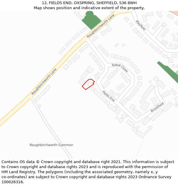 12, FIELDS END, OXSPRING, SHEFFIELD, S36 8WH: Location map and indicative extent of plot