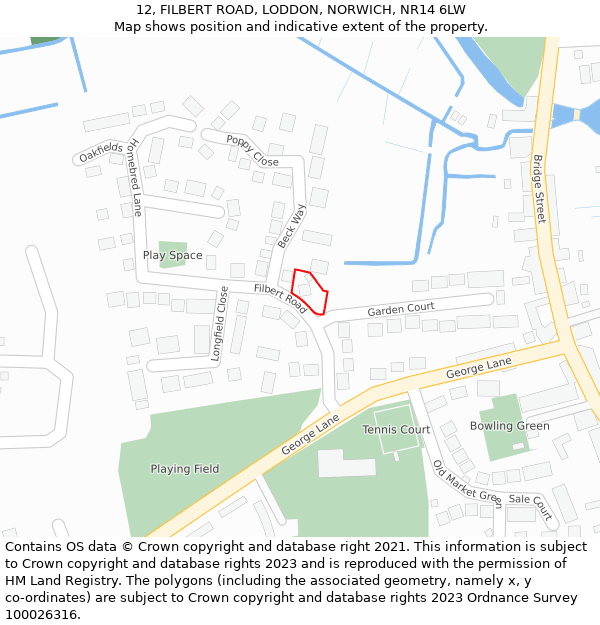 12, FILBERT ROAD, LODDON, NORWICH, NR14 6LW: Location map and indicative extent of plot