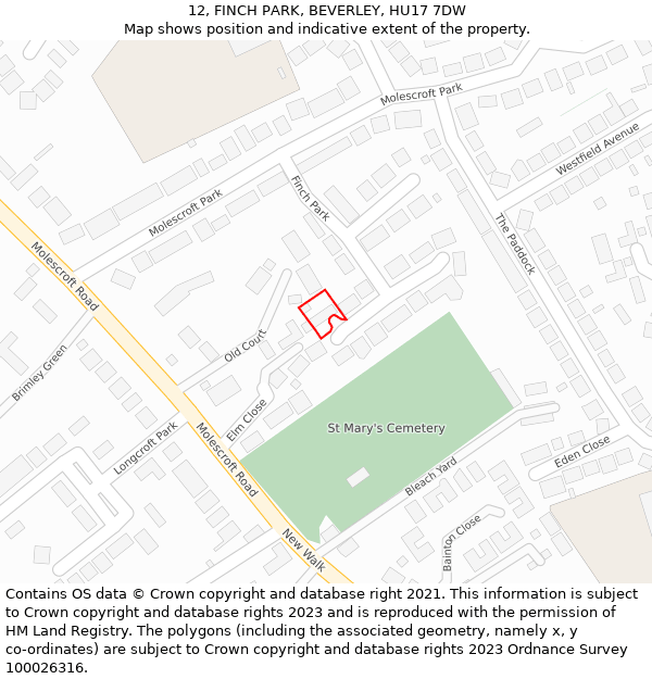 12, FINCH PARK, BEVERLEY, HU17 7DW: Location map and indicative extent of plot