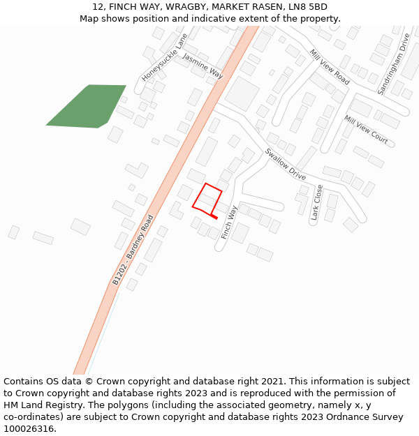 12, FINCH WAY, WRAGBY, MARKET RASEN, LN8 5BD: Location map and indicative extent of plot