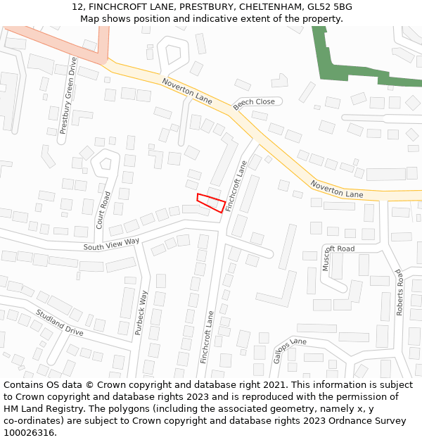 12, FINCHCROFT LANE, PRESTBURY, CHELTENHAM, GL52 5BG: Location map and indicative extent of plot