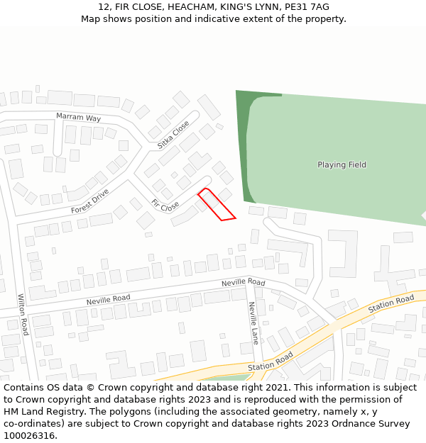 12, FIR CLOSE, HEACHAM, KING'S LYNN, PE31 7AG: Location map and indicative extent of plot