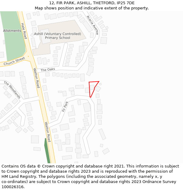 12, FIR PARK, ASHILL, THETFORD, IP25 7DE: Location map and indicative extent of plot