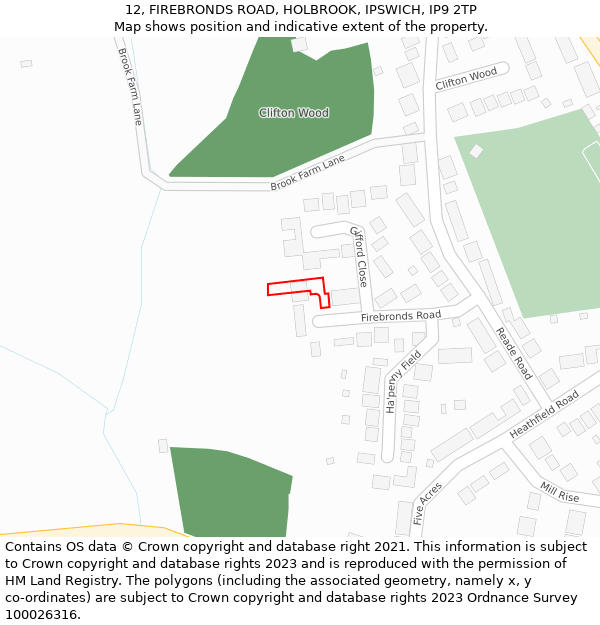 12, FIREBRONDS ROAD, HOLBROOK, IPSWICH, IP9 2TP: Location map and indicative extent of plot