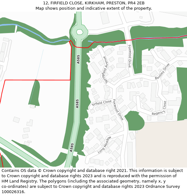 12, FIRFIELD CLOSE, KIRKHAM, PRESTON, PR4 2EB: Location map and indicative extent of plot