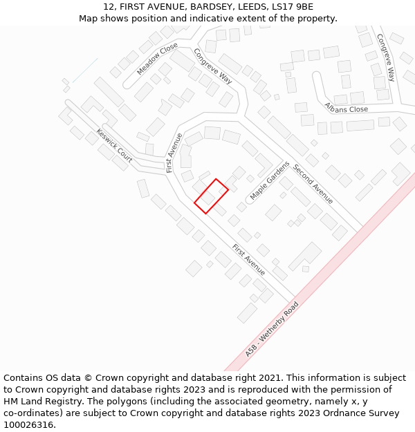 12, FIRST AVENUE, BARDSEY, LEEDS, LS17 9BE: Location map and indicative extent of plot