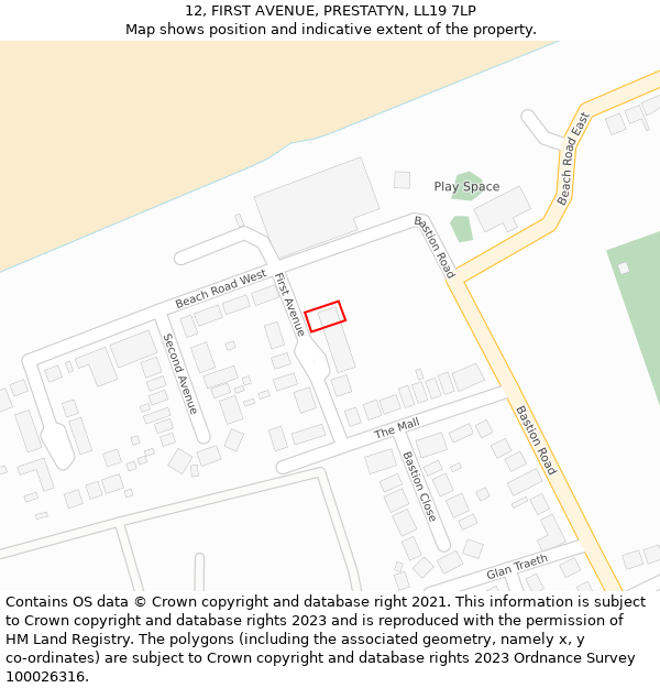 12, FIRST AVENUE, PRESTATYN, LL19 7LP: Location map and indicative extent of plot