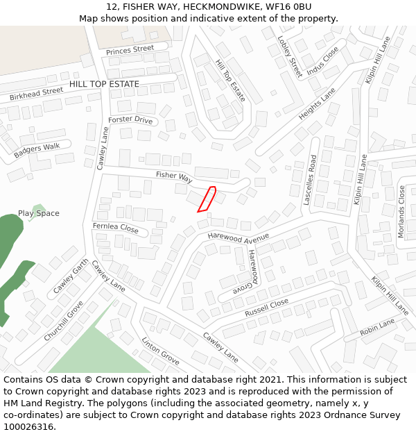 12, FISHER WAY, HECKMONDWIKE, WF16 0BU: Location map and indicative extent of plot