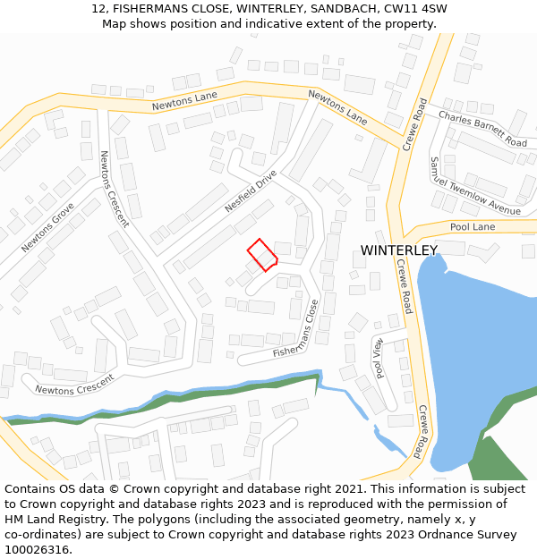 12, FISHERMANS CLOSE, WINTERLEY, SANDBACH, CW11 4SW: Location map and indicative extent of plot