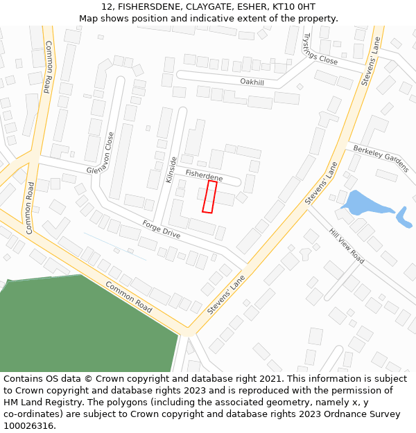 12, FISHERSDENE, CLAYGATE, ESHER, KT10 0HT: Location map and indicative extent of plot