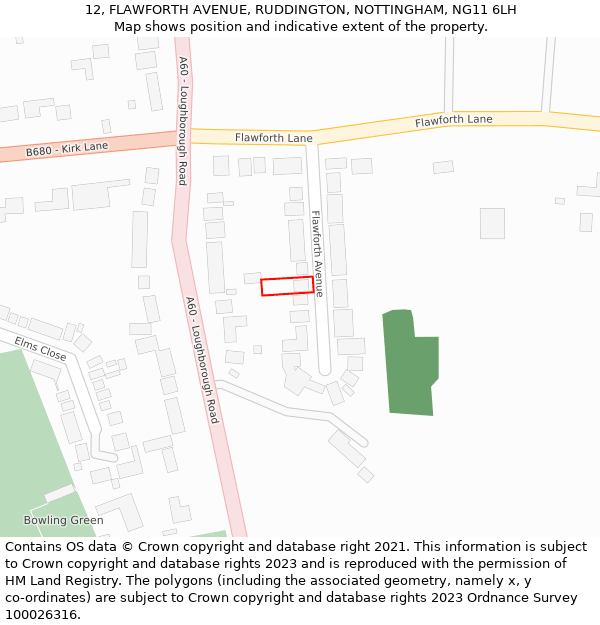 12, FLAWFORTH AVENUE, RUDDINGTON, NOTTINGHAM, NG11 6LH: Location map and indicative extent of plot