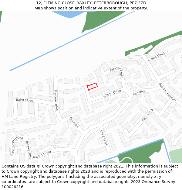 12, FLEMING CLOSE, YAXLEY, PETERBOROUGH, PE7 3ZD: Location map and indicative extent of plot