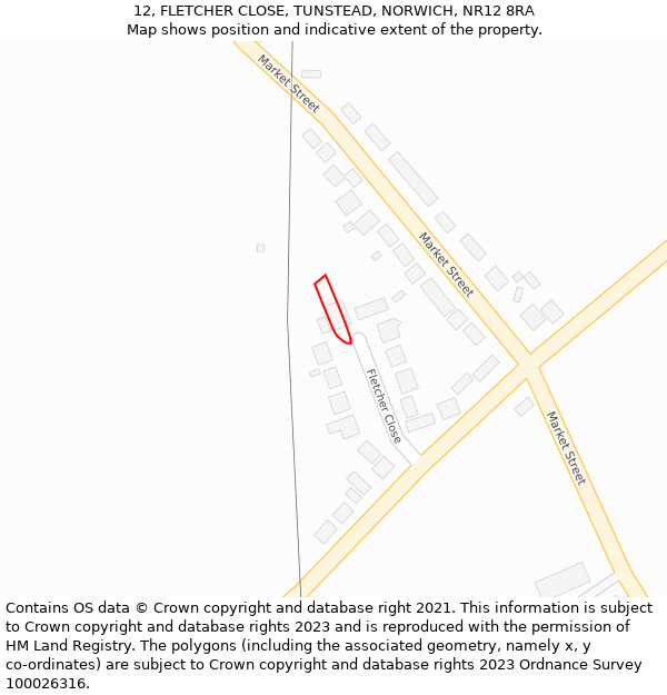 12, FLETCHER CLOSE, TUNSTEAD, NORWICH, NR12 8RA: Location map and indicative extent of plot