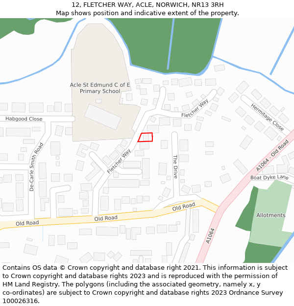 12, FLETCHER WAY, ACLE, NORWICH, NR13 3RH: Location map and indicative extent of plot