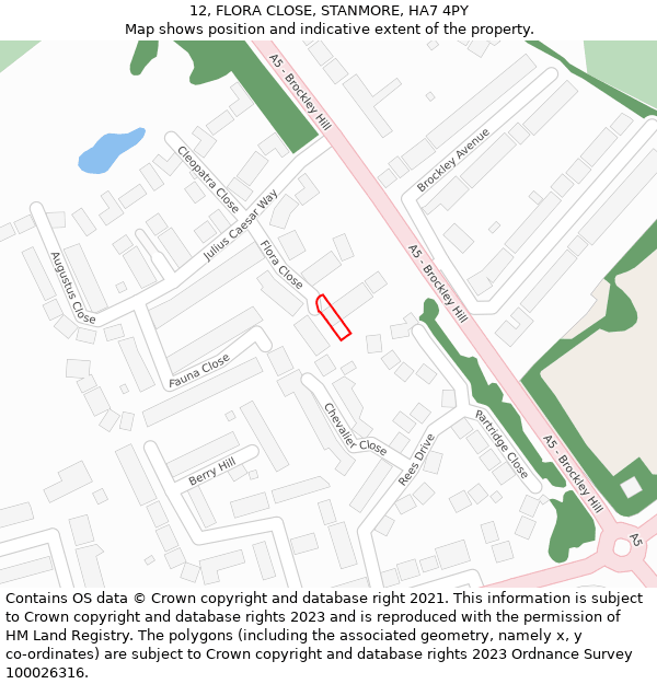 12, FLORA CLOSE, STANMORE, HA7 4PY: Location map and indicative extent of plot