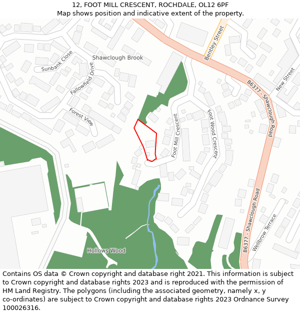 12, FOOT MILL CRESCENT, ROCHDALE, OL12 6PF: Location map and indicative extent of plot