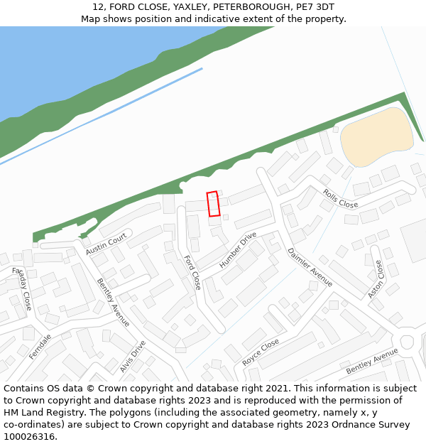 12, FORD CLOSE, YAXLEY, PETERBOROUGH, PE7 3DT: Location map and indicative extent of plot