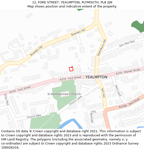 12, FORE STREET, YEALMPTON, PLYMOUTH, PL8 2JN: Location map and indicative extent of plot