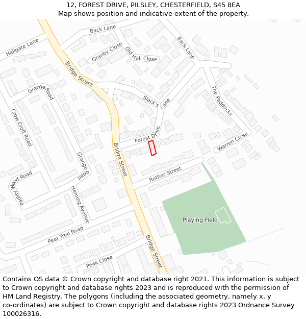 12, FOREST DRIVE, PILSLEY, CHESTERFIELD, S45 8EA: Location map and indicative extent of plot