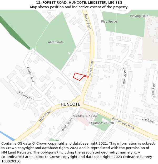 12, FOREST ROAD, HUNCOTE, LEICESTER, LE9 3BG: Location map and indicative extent of plot