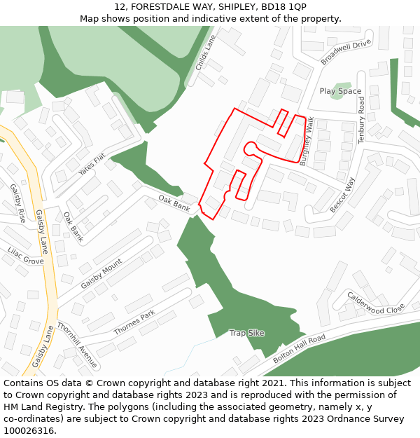 12, FORESTDALE WAY, SHIPLEY, BD18 1QP: Location map and indicative extent of plot