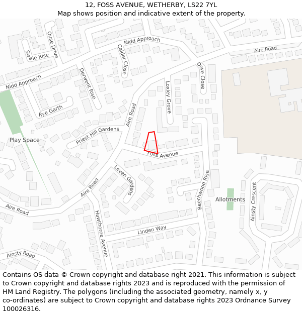 12, FOSS AVENUE, WETHERBY, LS22 7YL: Location map and indicative extent of plot