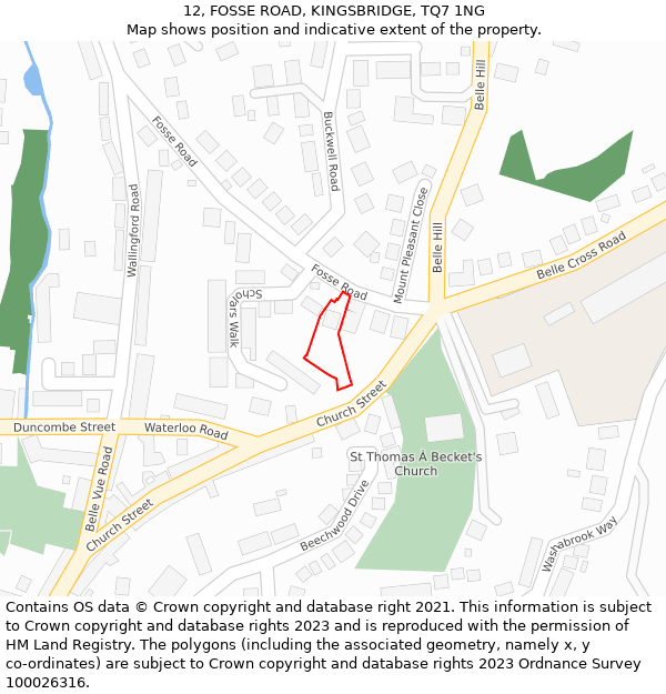 12, FOSSE ROAD, KINGSBRIDGE, TQ7 1NG: Location map and indicative extent of plot