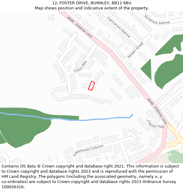 12, FOSTER DRIVE, BURNLEY, BB12 6BU: Location map and indicative extent of plot