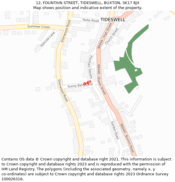 12, FOUNTAIN STREET, TIDESWELL, BUXTON, SK17 8JX: Location map and indicative extent of plot