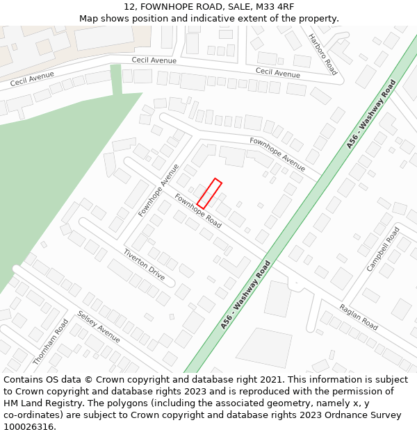 12, FOWNHOPE ROAD, SALE, M33 4RF: Location map and indicative extent of plot