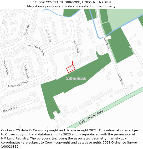 12, FOX COVERT, SUDBROOKE, LINCOLN, LN2 2BN: Location map and indicative extent of plot