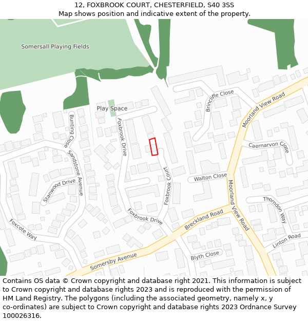 12, FOXBROOK COURT, CHESTERFIELD, S40 3SS: Location map and indicative extent of plot