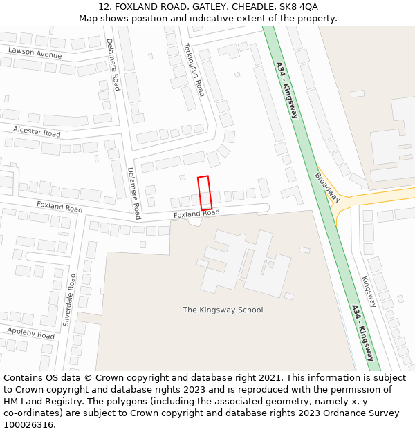 12, FOXLAND ROAD, GATLEY, CHEADLE, SK8 4QA: Location map and indicative extent of plot