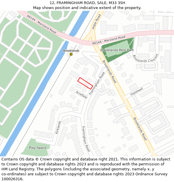 12, FRAMINGHAM ROAD, SALE, M33 3SH: Location map and indicative extent of plot