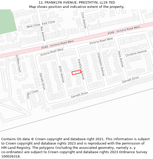 12, FRANKLYN AVENUE, PRESTATYN, LL19 7ED: Location map and indicative extent of plot