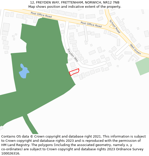 12, FREYDEN WAY, FRETTENHAM, NORWICH, NR12 7NB: Location map and indicative extent of plot