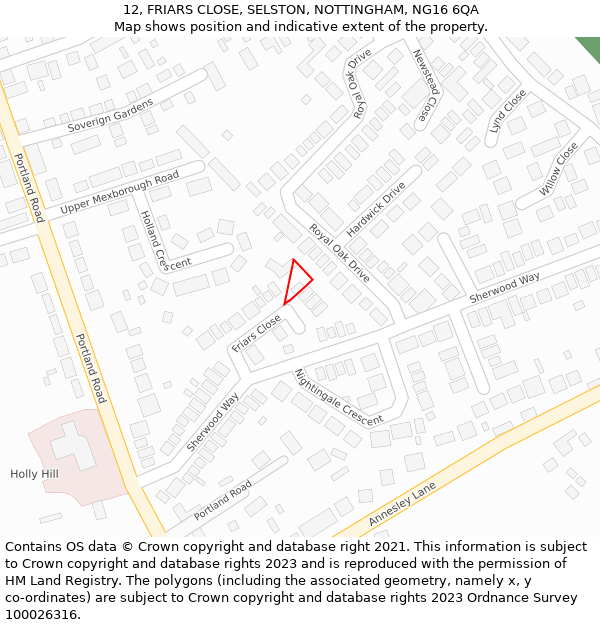 12, FRIARS CLOSE, SELSTON, NOTTINGHAM, NG16 6QA: Location map and indicative extent of plot