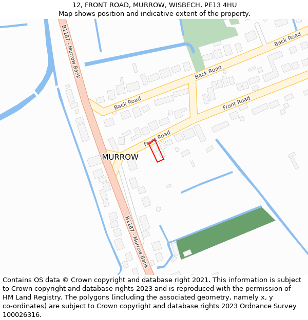 12, FRONT ROAD, MURROW, WISBECH, PE13 4HU: Location map and indicative extent of plot