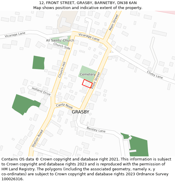 12, FRONT STREET, GRASBY, BARNETBY, DN38 6AN: Location map and indicative extent of plot