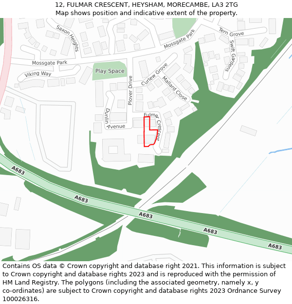 12, FULMAR CRESCENT, HEYSHAM, MORECAMBE, LA3 2TG: Location map and indicative extent of plot