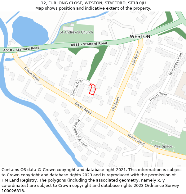 12, FURLONG CLOSE, WESTON, STAFFORD, ST18 0JU: Location map and indicative extent of plot