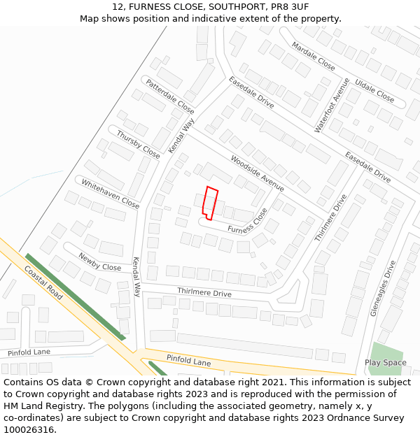 12, FURNESS CLOSE, SOUTHPORT, PR8 3UF: Location map and indicative extent of plot