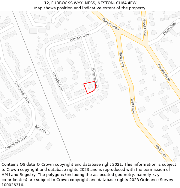 12, FURROCKS WAY, NESS, NESTON, CH64 4EW: Location map and indicative extent of plot