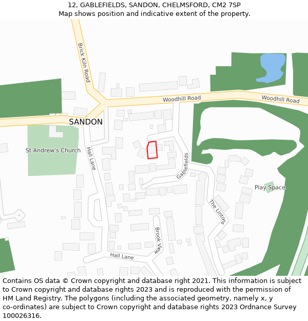 12, GABLEFIELDS, SANDON, CHELMSFORD, CM2 7SP: Location map and indicative extent of plot