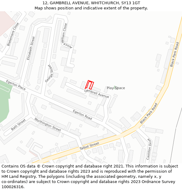 12, GAMBRELL AVENUE, WHITCHURCH, SY13 1GT: Location map and indicative extent of plot