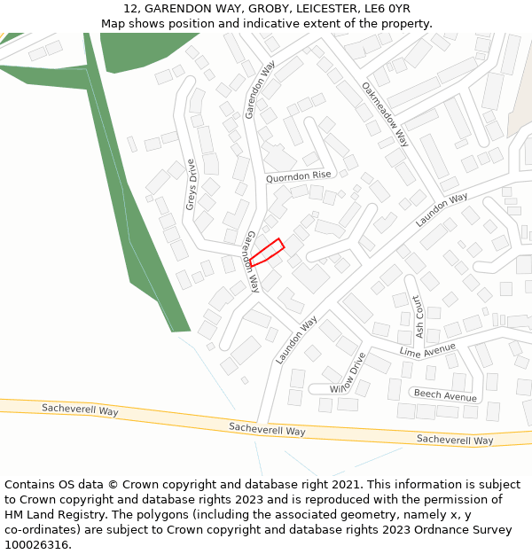 12, GARENDON WAY, GROBY, LEICESTER, LE6 0YR: Location map and indicative extent of plot