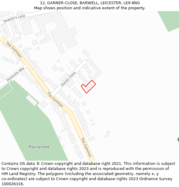 12, GARNER CLOSE, BARWELL, LEICESTER, LE9 8NG: Location map and indicative extent of plot
