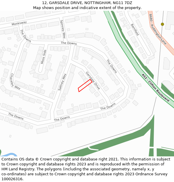 12, GARSDALE DRIVE, NOTTINGHAM, NG11 7DZ: Location map and indicative extent of plot